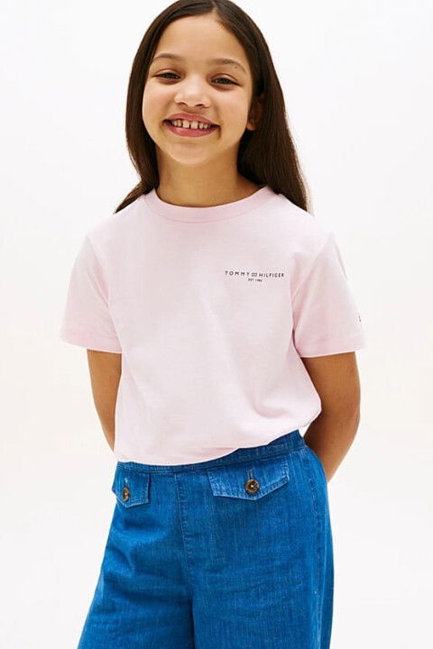 Unisex Çocuk Minimal Logo Baskılı T-Shirt – Pembe - Tommy Hilfiger